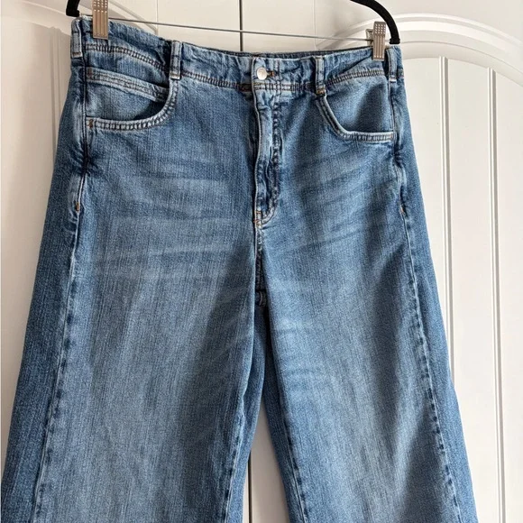 PILCRO Blue Wide Leg Raw Hem Denim Jeans Pants Women's Size 31 Medium Wash - Picture 2 of 12